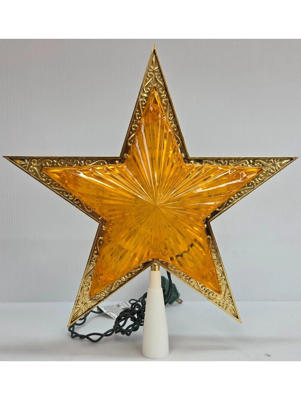 Vintage Lighted Gold Amber Star Christmas Tree Topper 10 Inch Tested Working